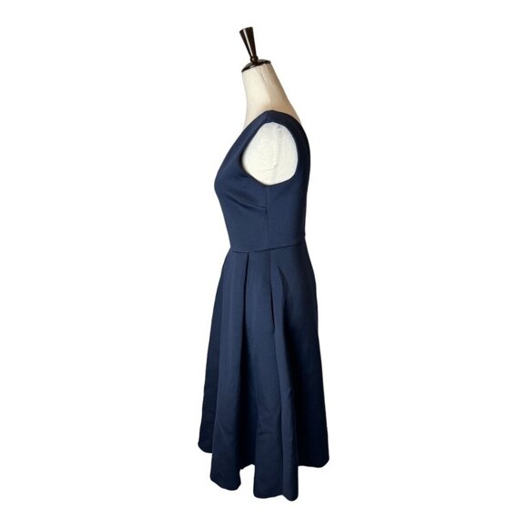Slate & Willow Dress Women Medium Navy Blue Scuba Knit Pleated Party Fla… - Picture 7 of 12